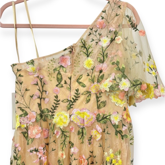 Mac Duggal NEW Yellow Floral One Shoulder Lace Embroidered Midi Dress - Size 10 - Picture 13 of 15